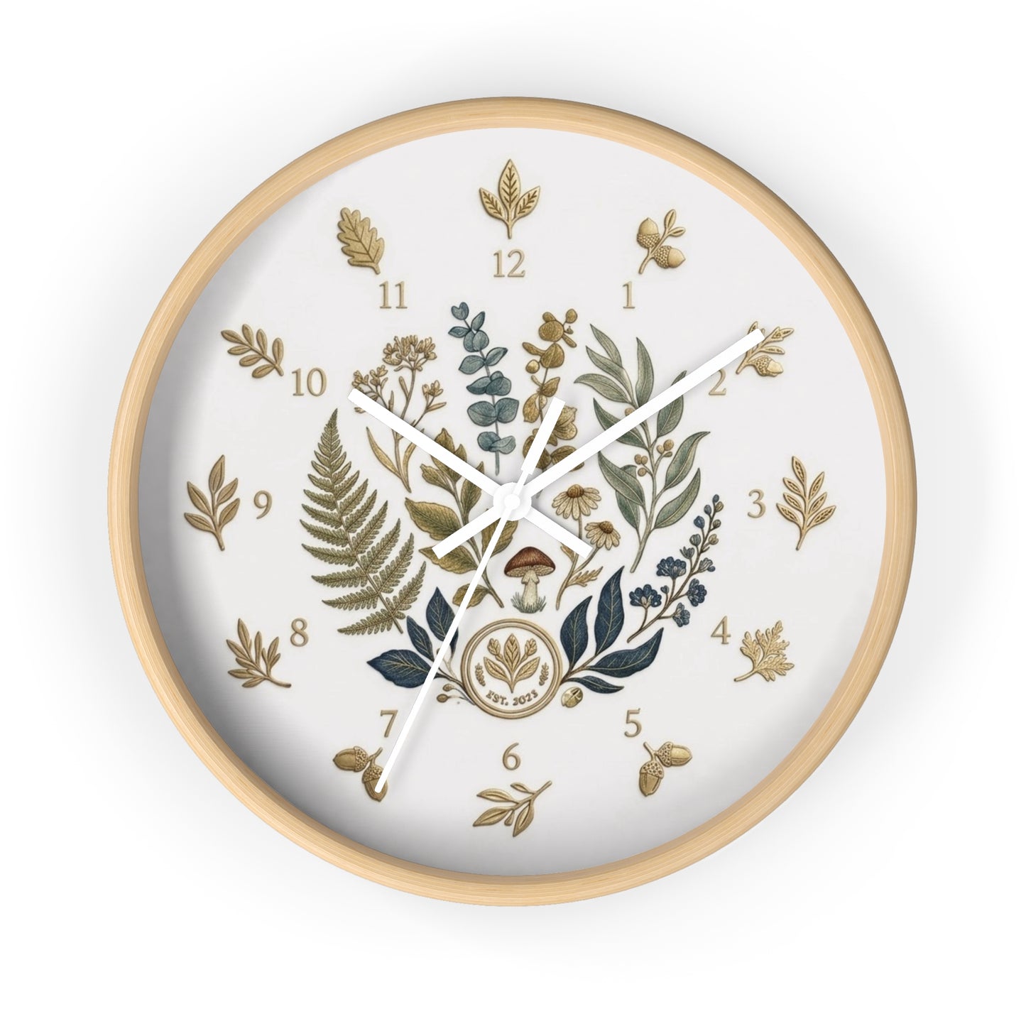 Botanical Wreath Wall Clock | Floral Fern Eucalyptus Illustration