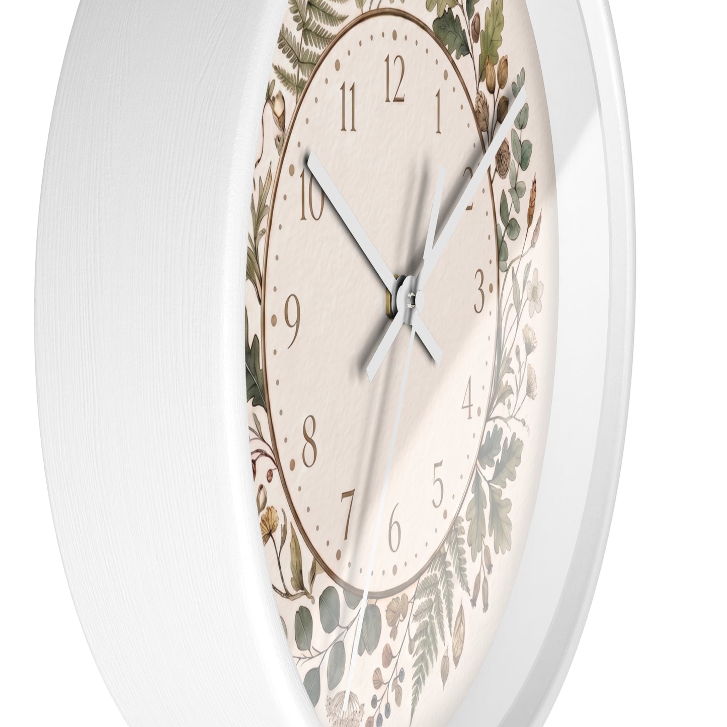Botanical Wreath Wall Clock | Floral Foliage Illustration Clock, Neutral Nature Home Decor