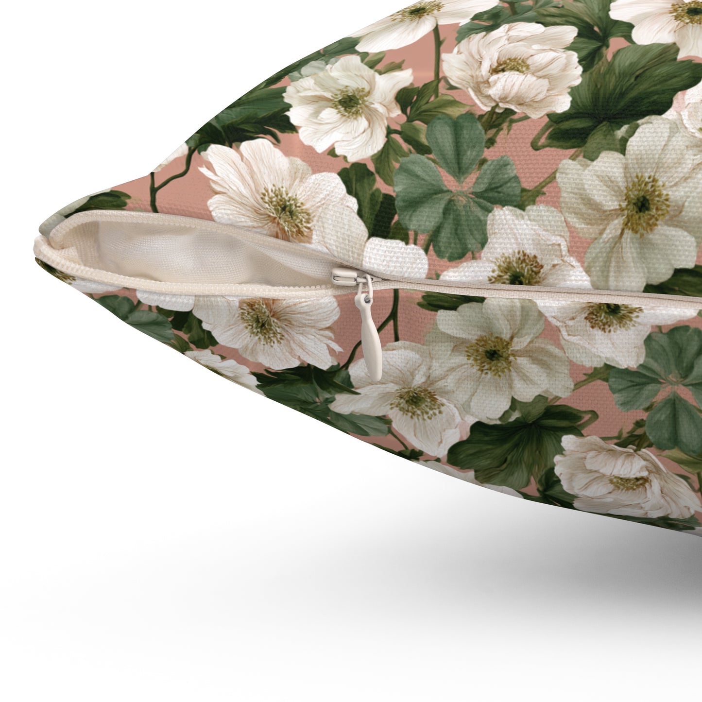 Vintage Floral Pattern Pillow | Square Throw Pillow, Botanical White Anemone Flowers Design