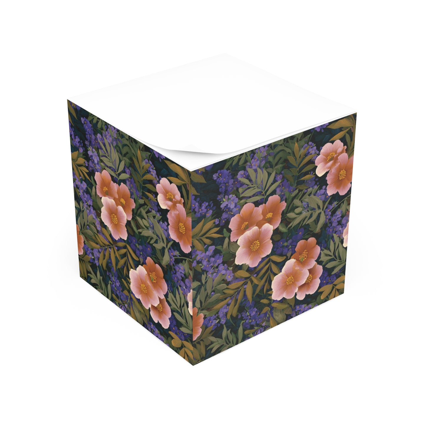 Peach Floral Pattern Note Cube | Floral Sticky Notes