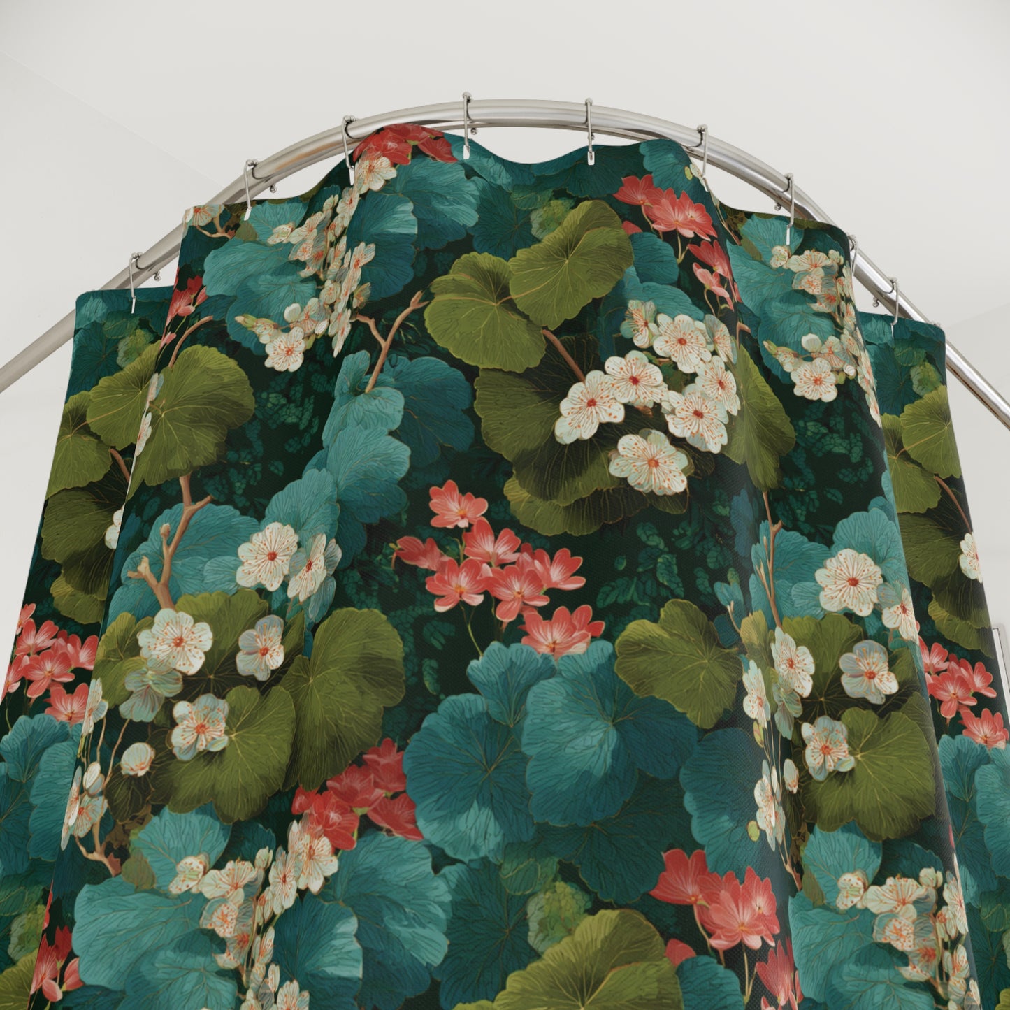Vintage Botanical Floral Shower Curtain | Green Teal Foliage Pattern