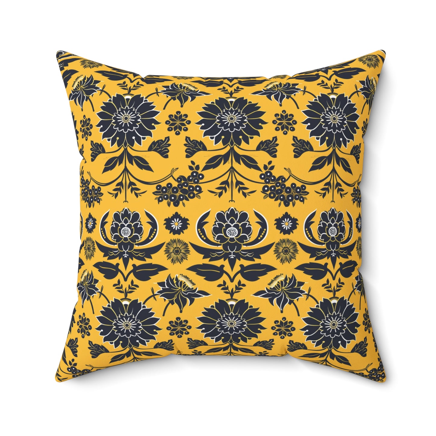 Yellow Floral Damask Pillow | Square Polyester Throw Pillow