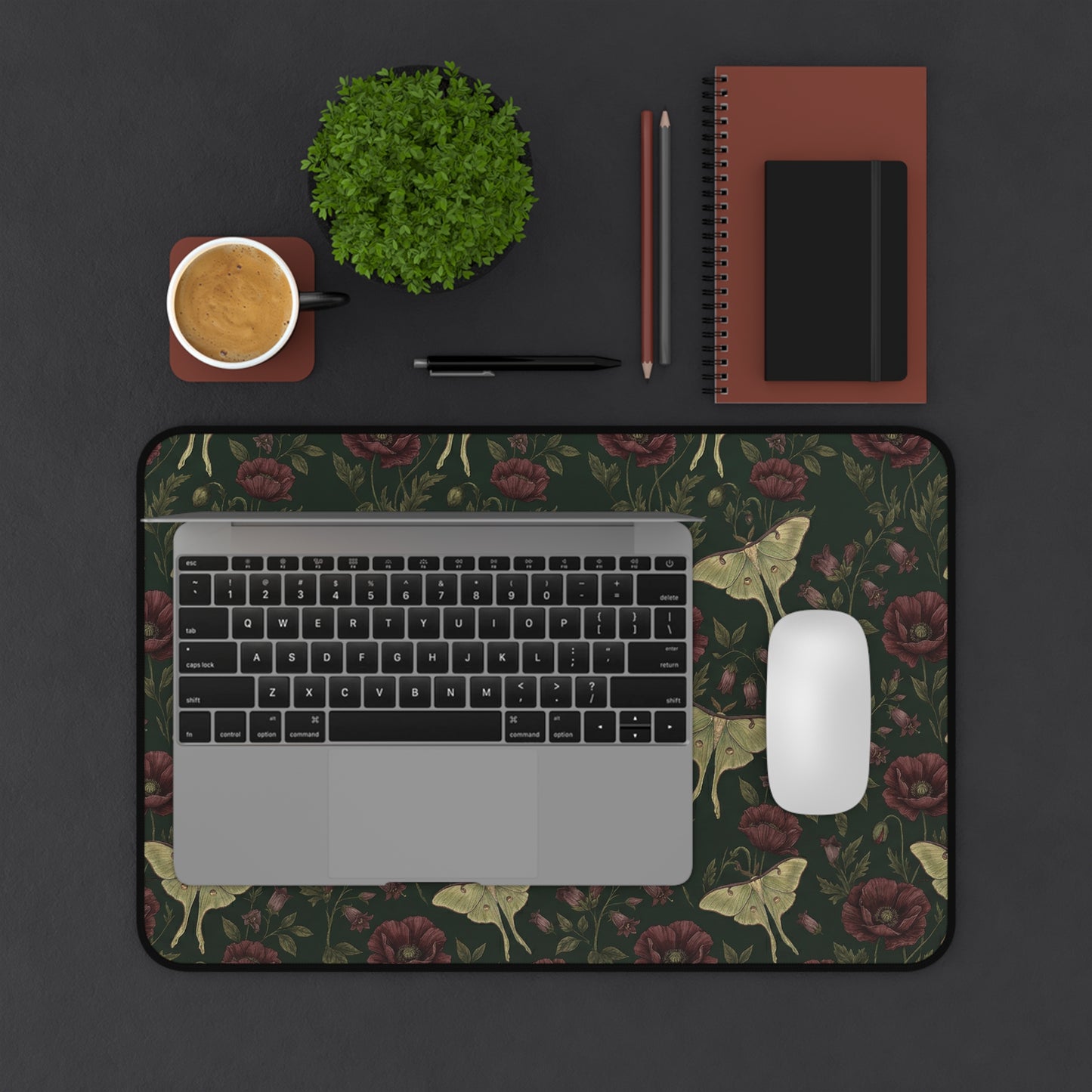 Vintage Moth and Roses Desk Mat | Dark Floral Mousepad Mat