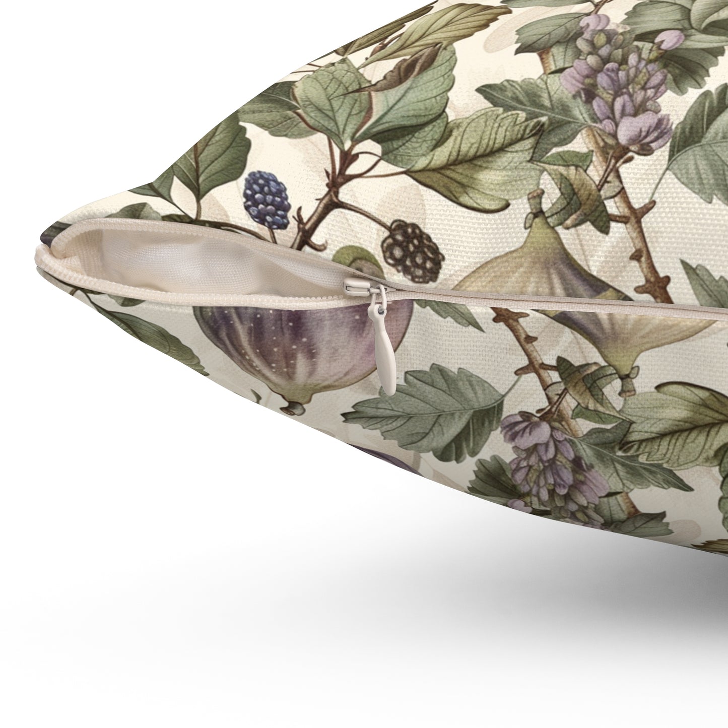 Vintage Fig Botanical Pillow | Square Throw Pillow, Fruit Foliage Pattern