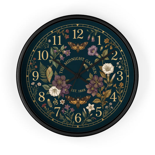 Vintage Botanical Wall Clock | Dark Cottagecore Midnight Garden Home Decor | Nature Lover Gift | Whimsical Aesthetic Clock with Wood Frame