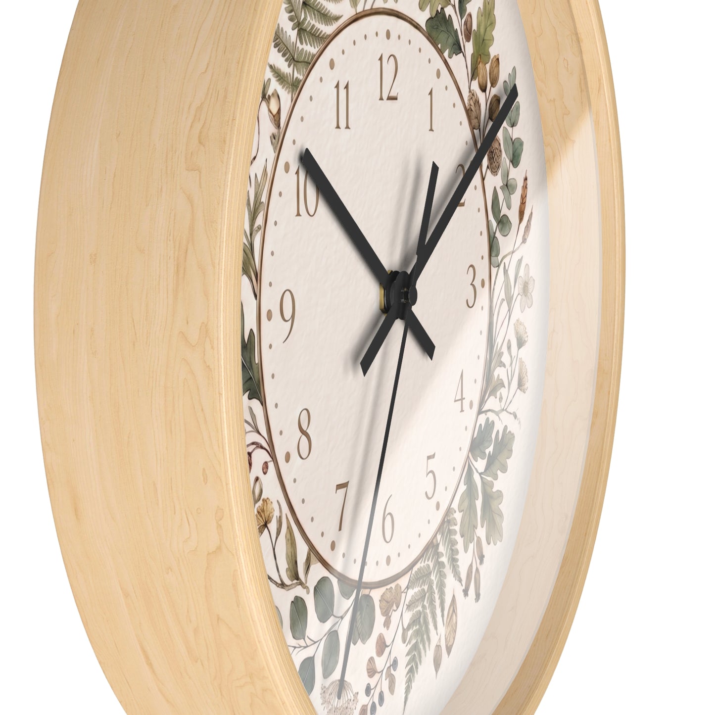 Botanical Wreath Wall Clock | Floral Foliage Illustration Clock, Neutral Nature Home Decor