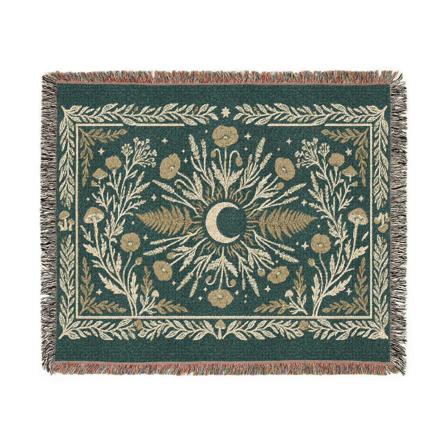Crescent Moon Floral Woven Blanket | Boho Tapestry Throw