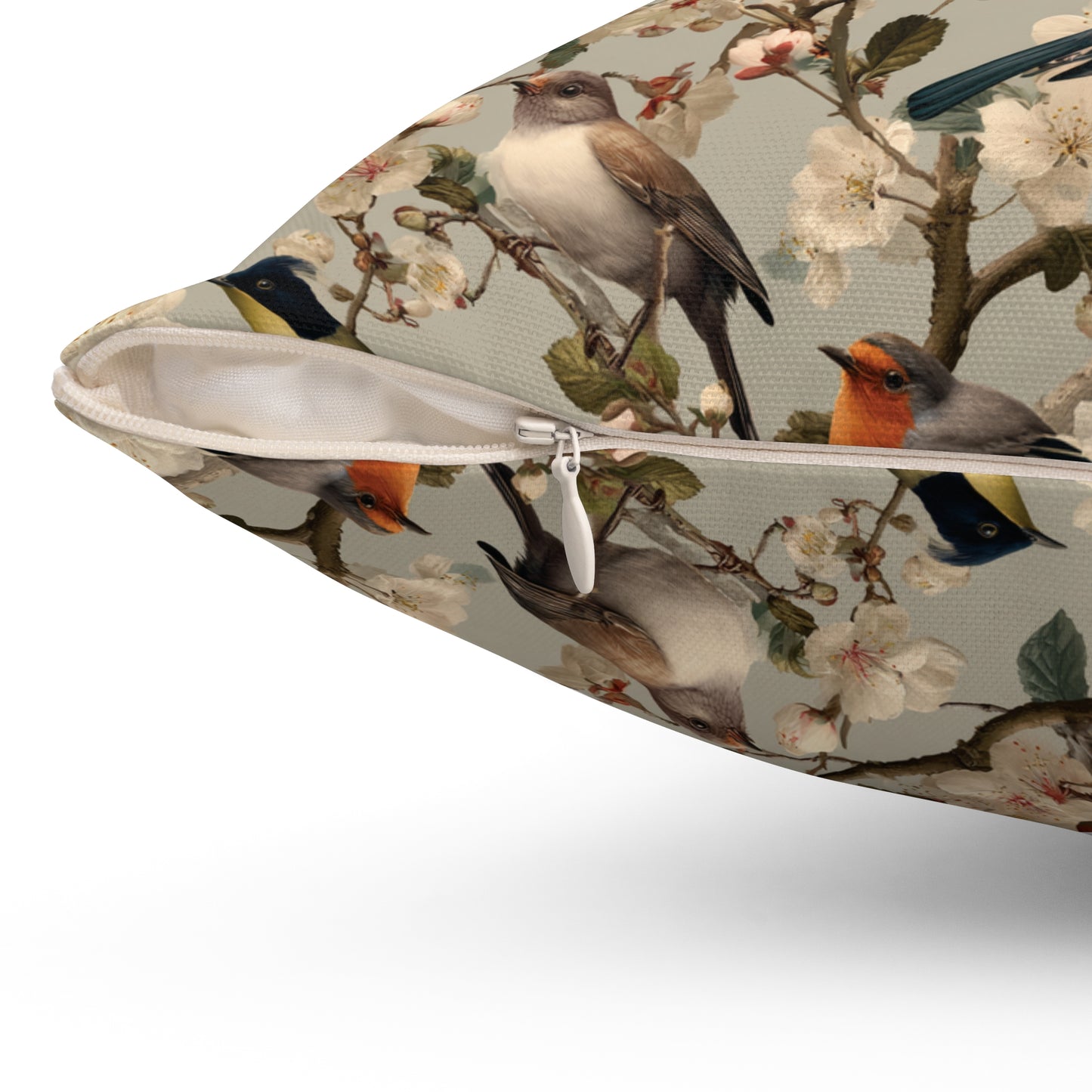 Vintage Floral Songbirds Pillow | Botanical Bird Pattern Square Pillow