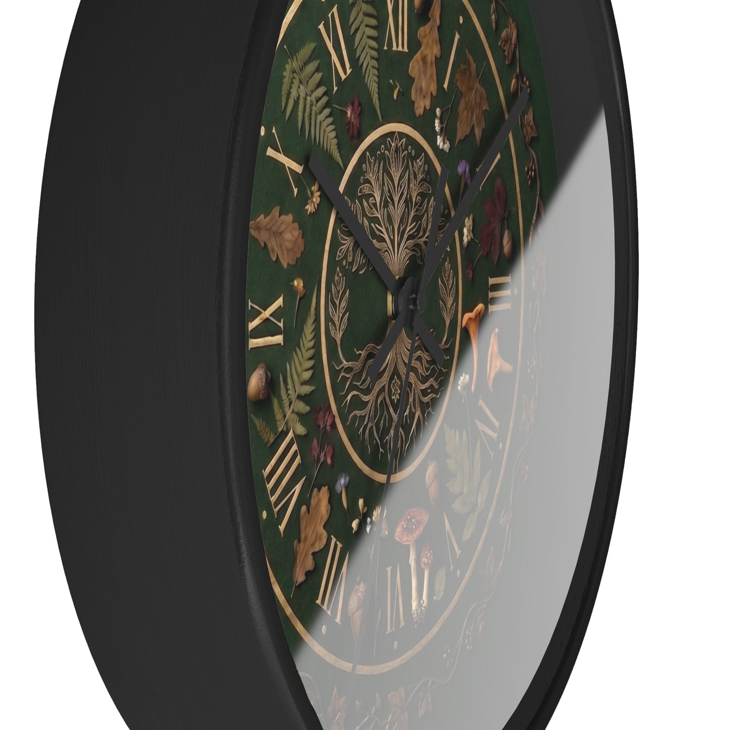 Woodland Tree of Life wall clock | Botanical, mushrooms, fern, roman numerals | Realistic Illustration | Witchy Nature