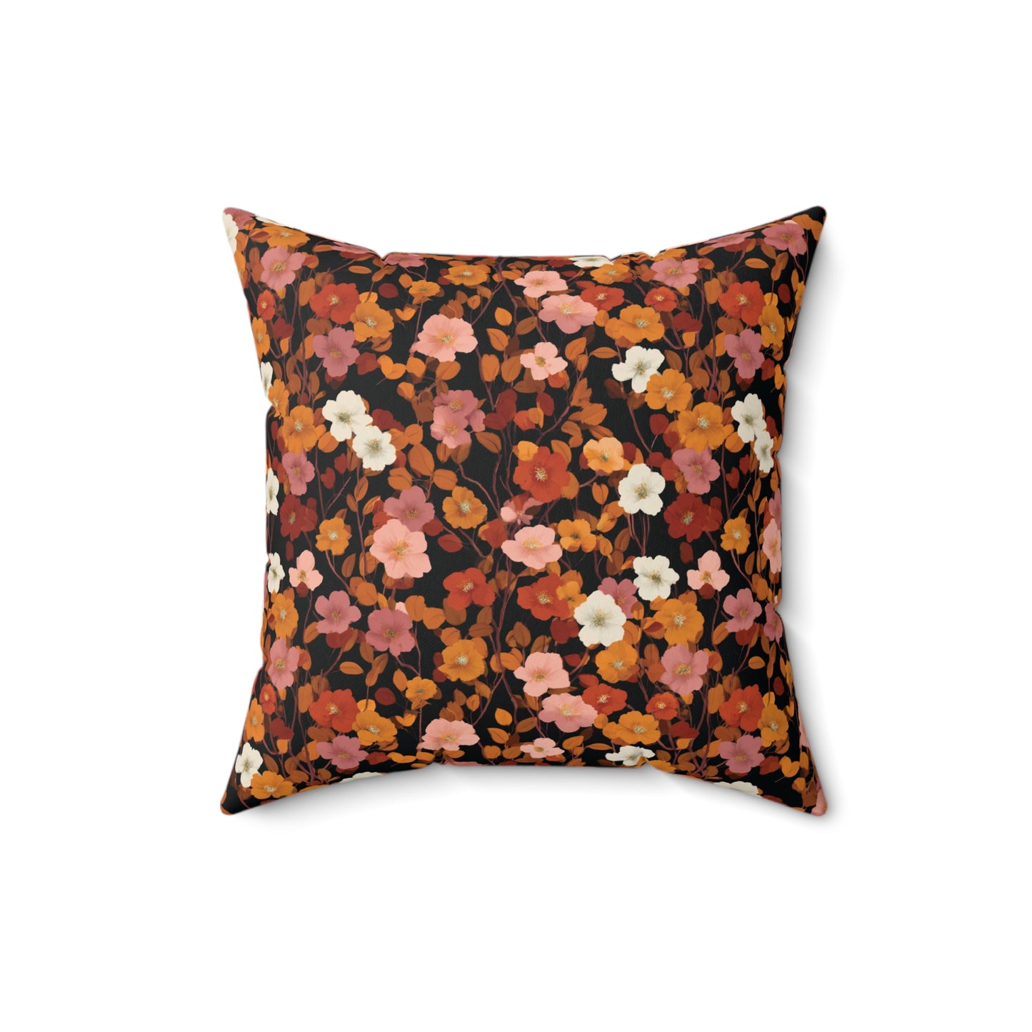 Vintage Floral Pattern Spun Polyester Square Pillow | Rust Orange Botanical Pillow