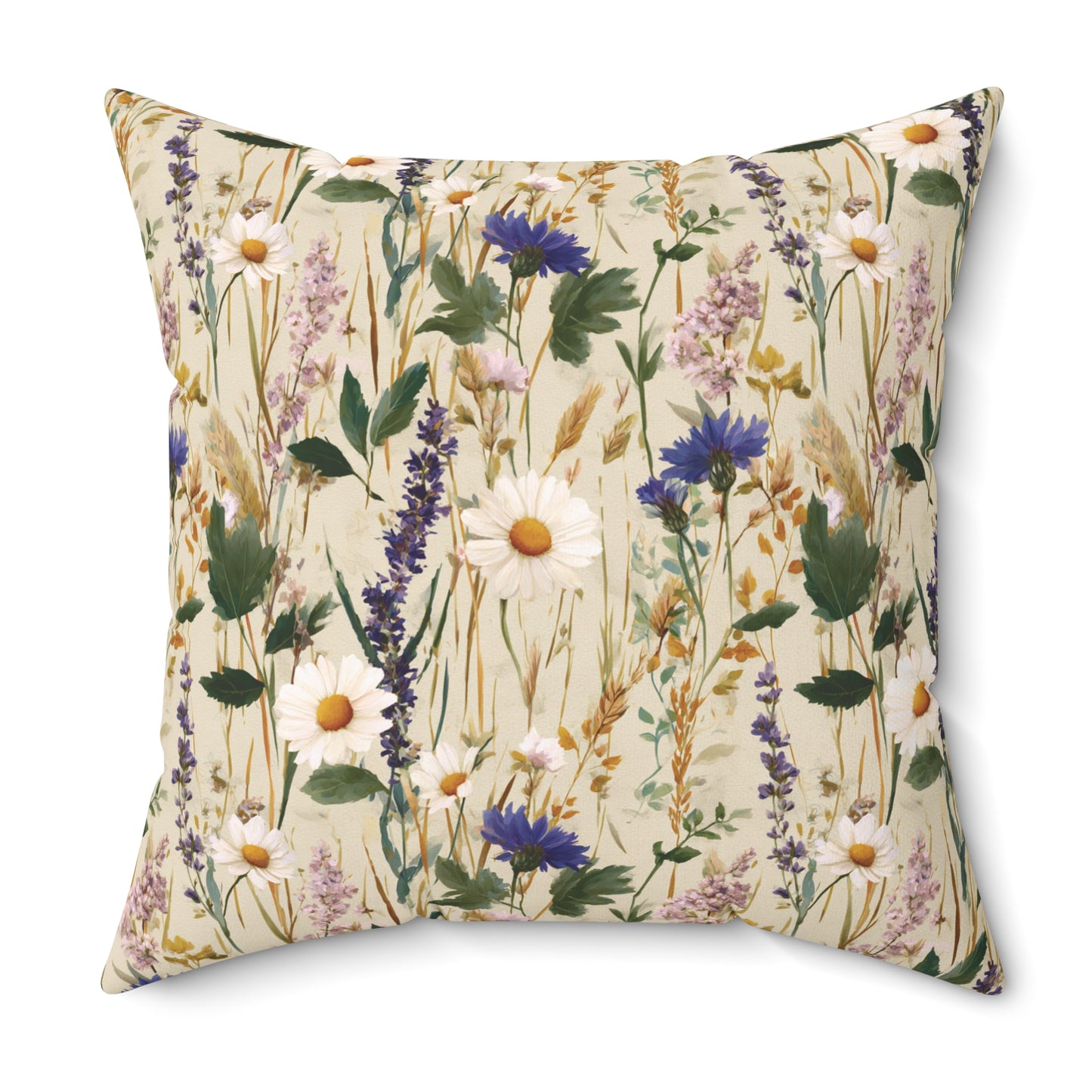 Wildflower Meadow Pillow | Daisies & Lavender Square Pillow
