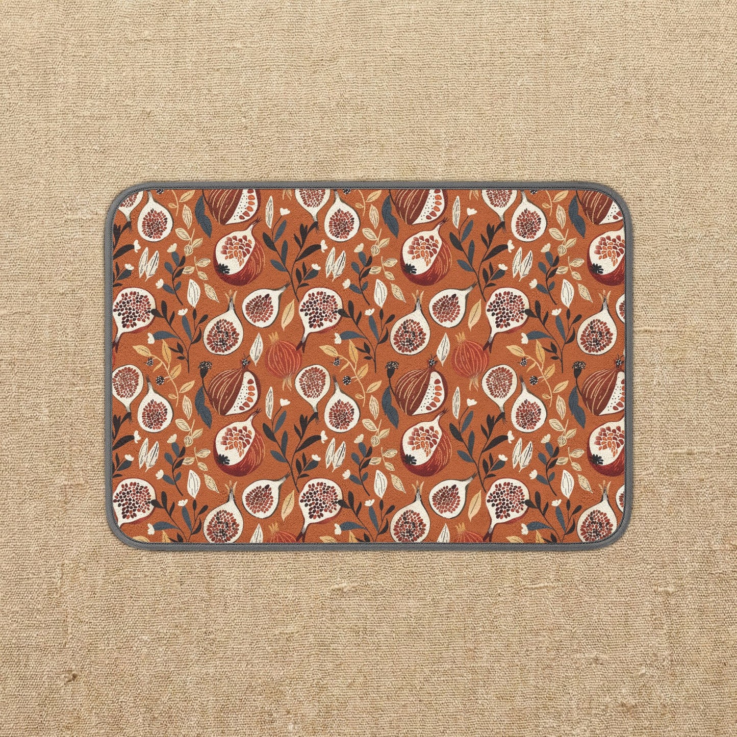 Autumn Fig Pattern Microfiber Kitchen Dish Mat | Fall Fruit Floral