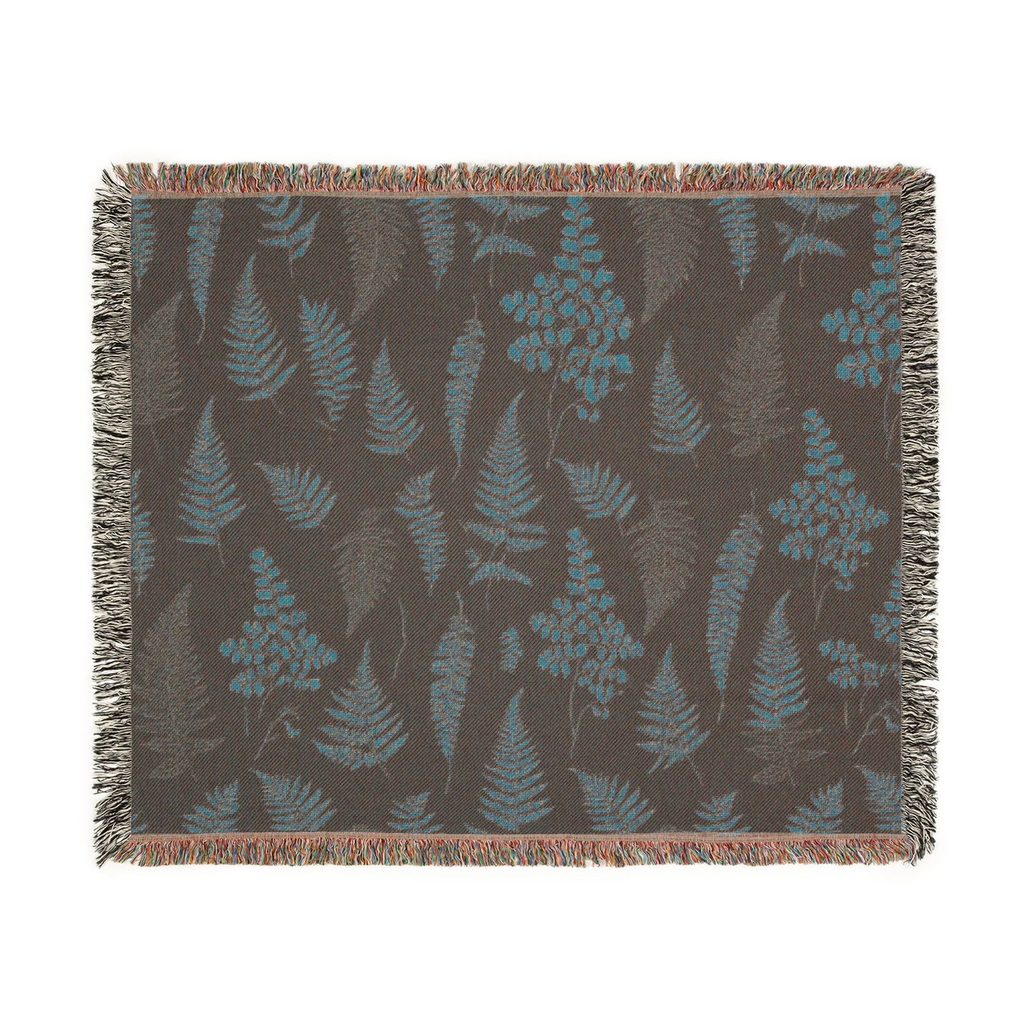 Dark Botanical Pattern Woven Blanket | Rustic Woodland Tapestry Throw