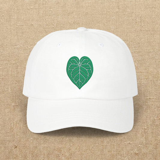 Anthurium Clarinervium Heart Leaf Embroidery Classic Botanical Cap | Plant Lover Hat