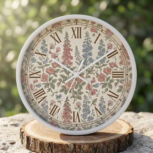 Vintage Floral Roman Numeral Wall Clock | Cottagecore Garden Timepiece