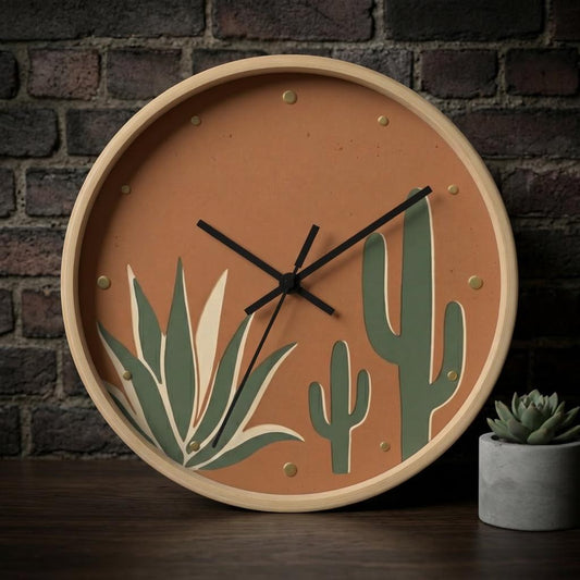 Desert Cactus Illustration Wall Clock | Terracotta Succulent Decor