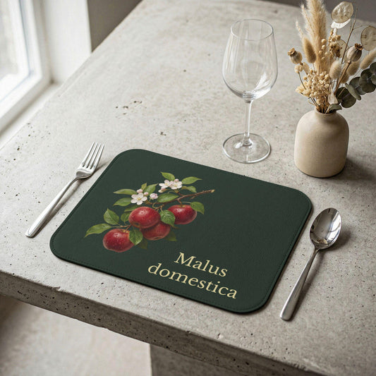Apple Botanical Illustration Customizable Leather Placemat | Malus domestica