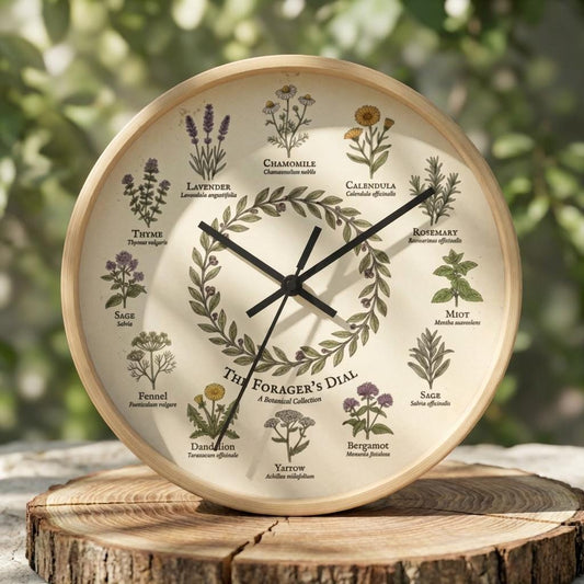 Forager's Dial Botanical Herb Illustration Wall Clock | Lavender, Chamomile, Rosemary