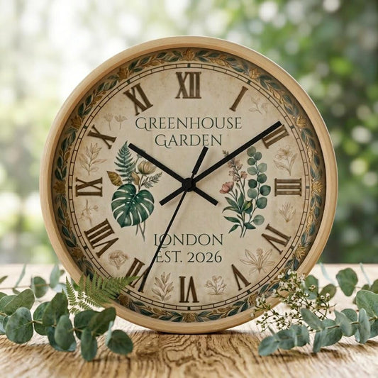 Personalized Botanical Wall Clock | Vintage Herbarium Art, Cottagecore Decor