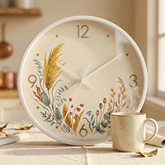 Dried Wildflower Bouquet Wall Clock | Boho Coastal Floral Home Decor