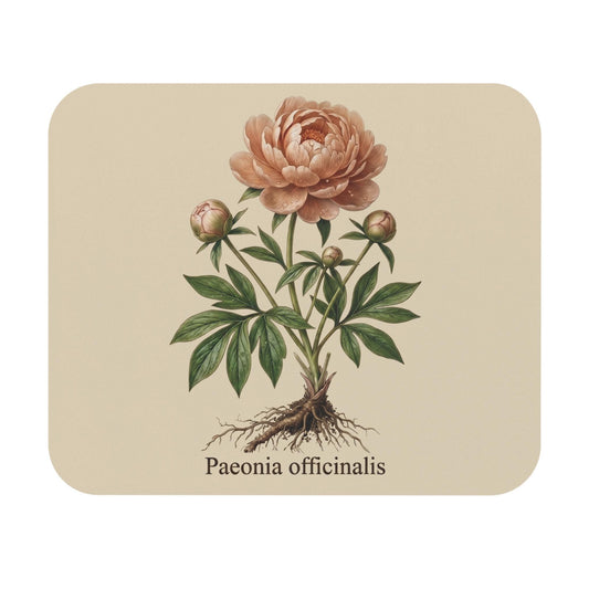 Vintage Peony Botanical Illustration Mouse Pad | Paeonia officinalis