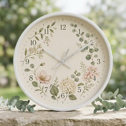 Vintage Floral Wreath Wall Clock | Botanical Clock, Cottagecore Nursery Decor