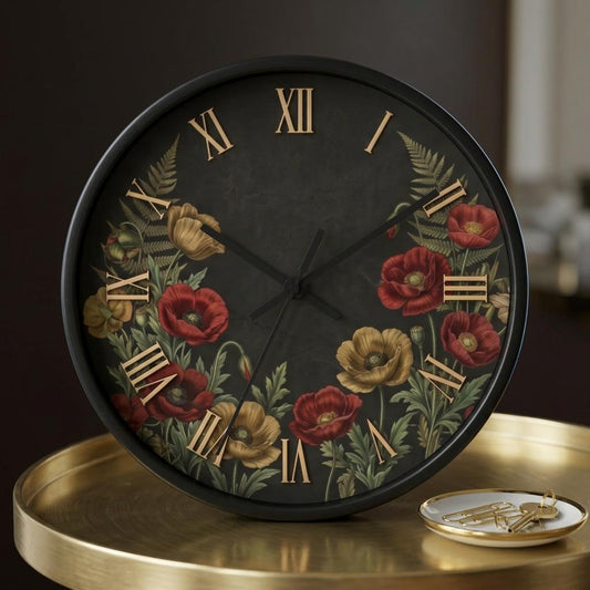 Vintage Floral Roman Numeral Wall Clock | Poppy and Fern Botanical Clock