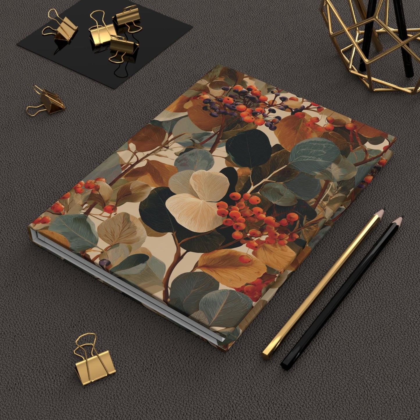 Autumn Botanical Berries Hardcover Journal | Floral Leaves Notebook