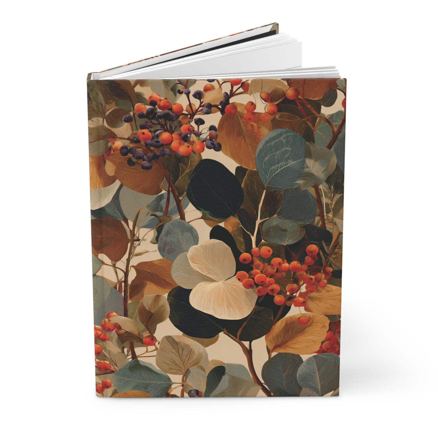 Autumn Botanical Berries Hardcover Journal | Floral Leaves Notebook