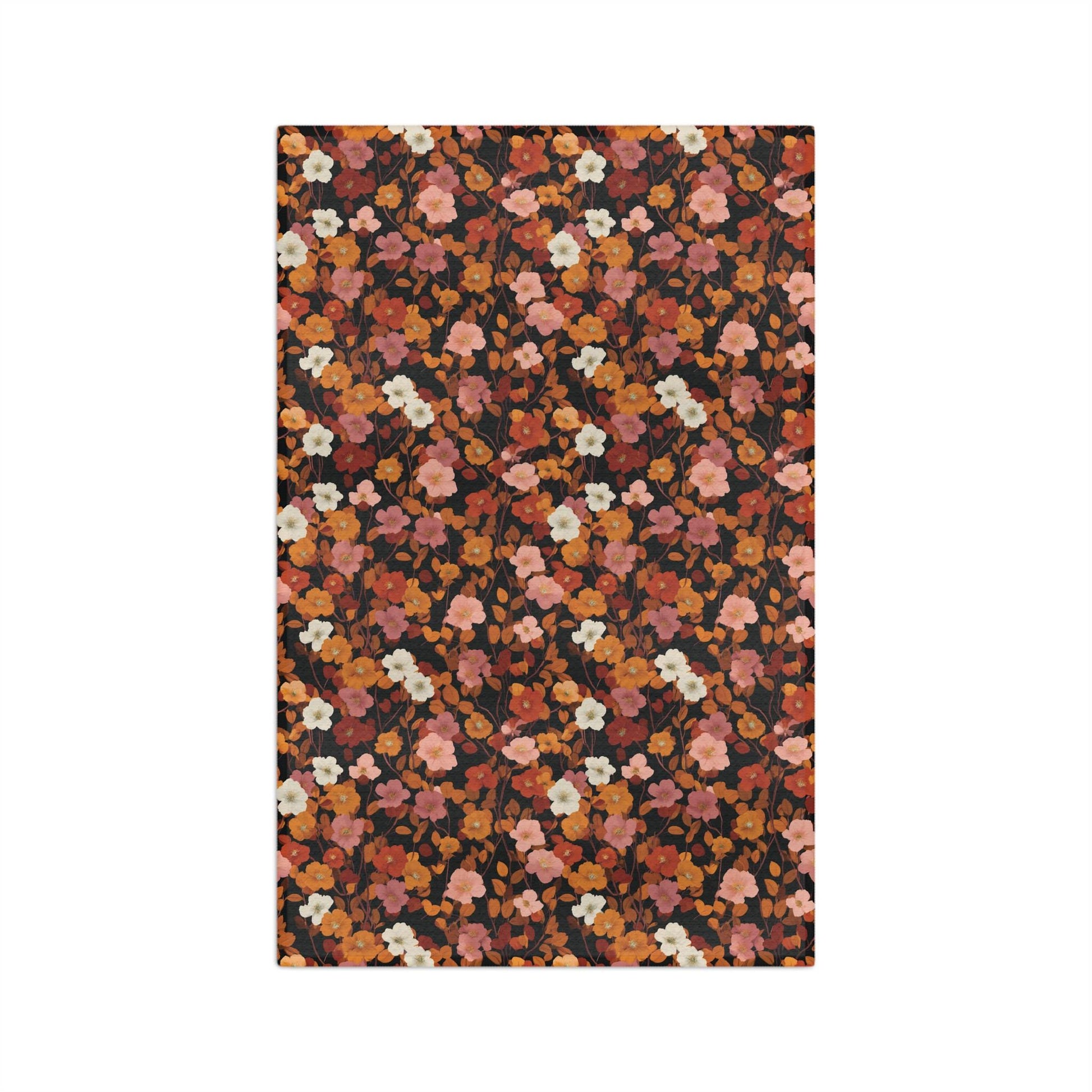 Autumn Floral Pattern Microfiber Tea Towel | Rust Orange Brown Floral Print