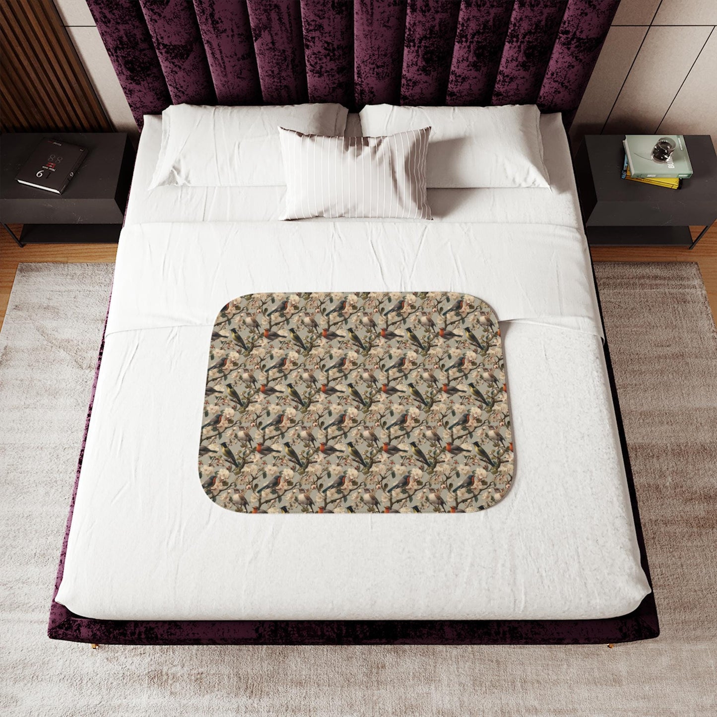 Autumn Hummingbird Pattern Sherpa Blanket | Nature Bird Floral Cozy Throw