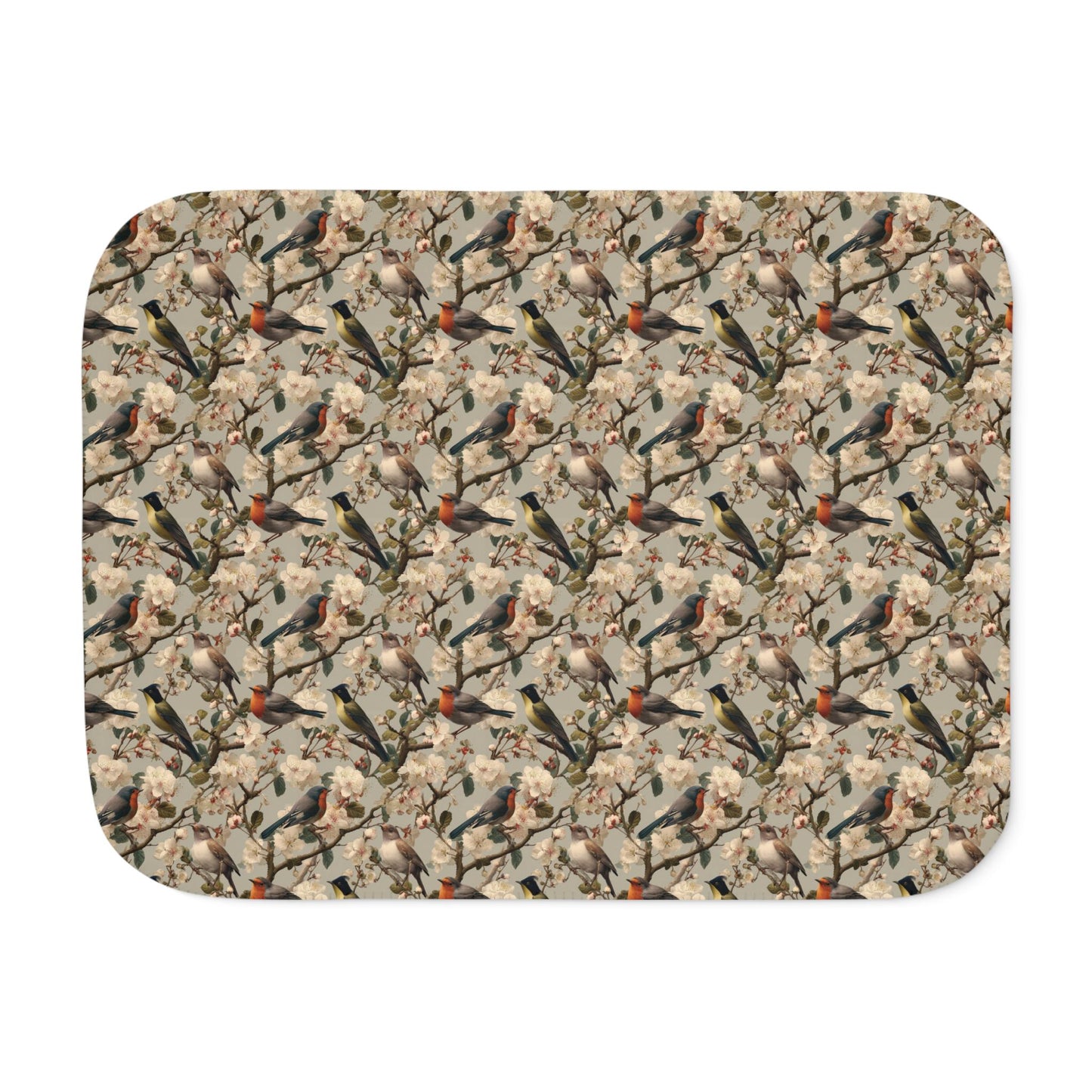 Autumn Hummingbird Pattern Sherpa Blanket | Nature Bird Floral Cozy Throw
