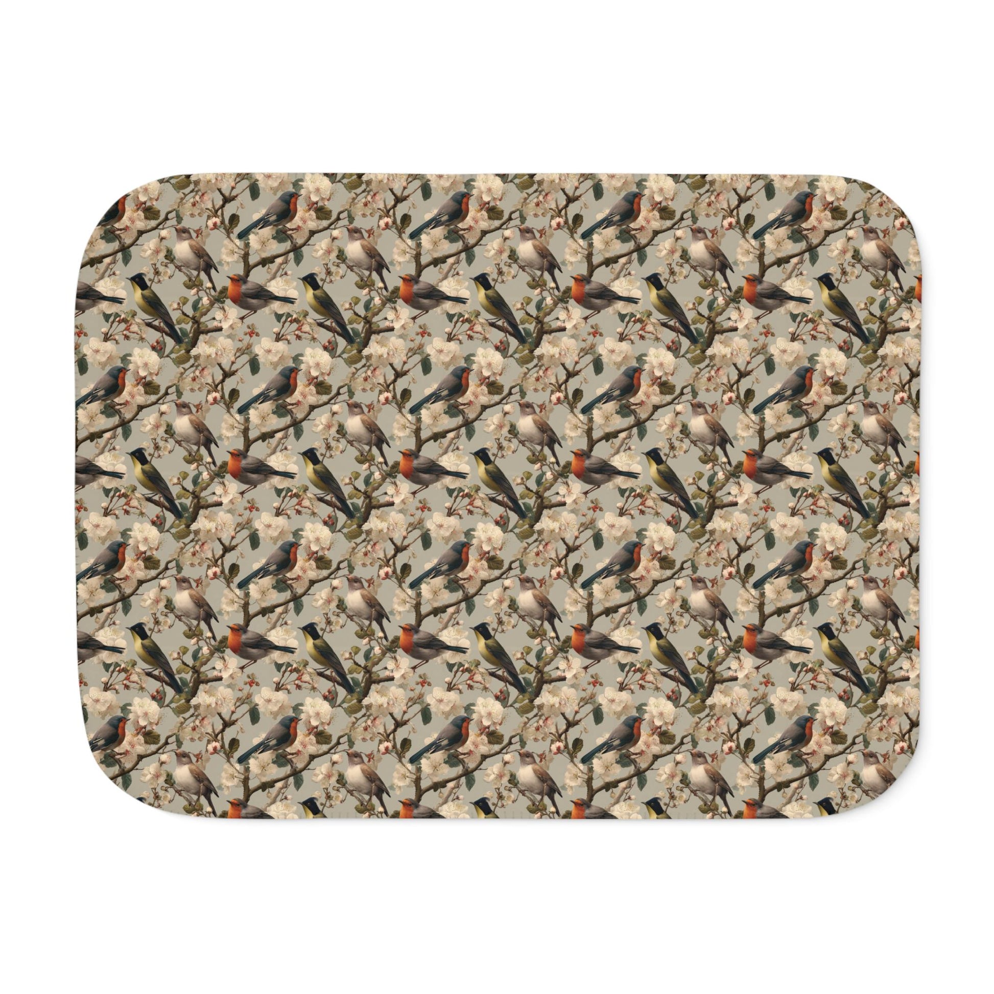 Autumn Hummingbird Pattern Sherpa Blanket | Nature Bird Floral Cozy Throw