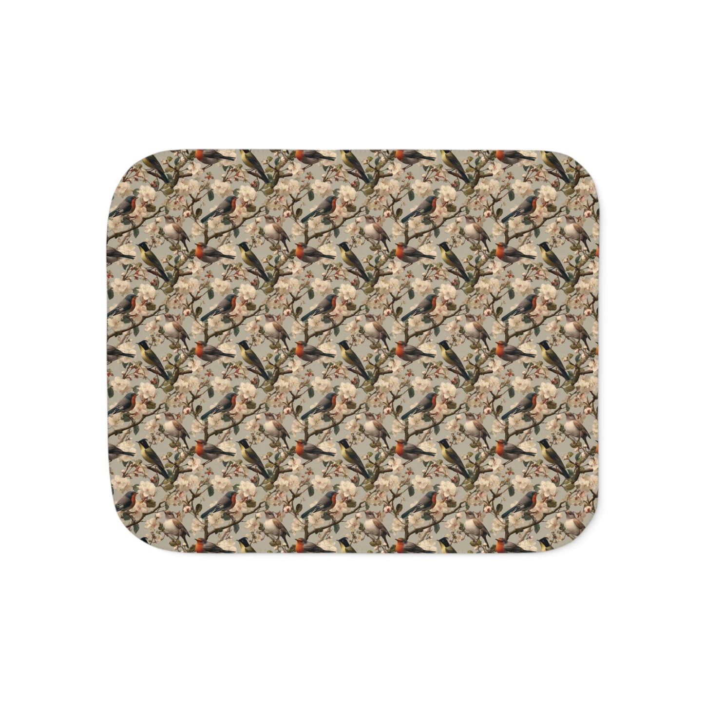 Autumn Hummingbird Pattern Sherpa Blanket | Nature Bird Floral Cozy Throw
