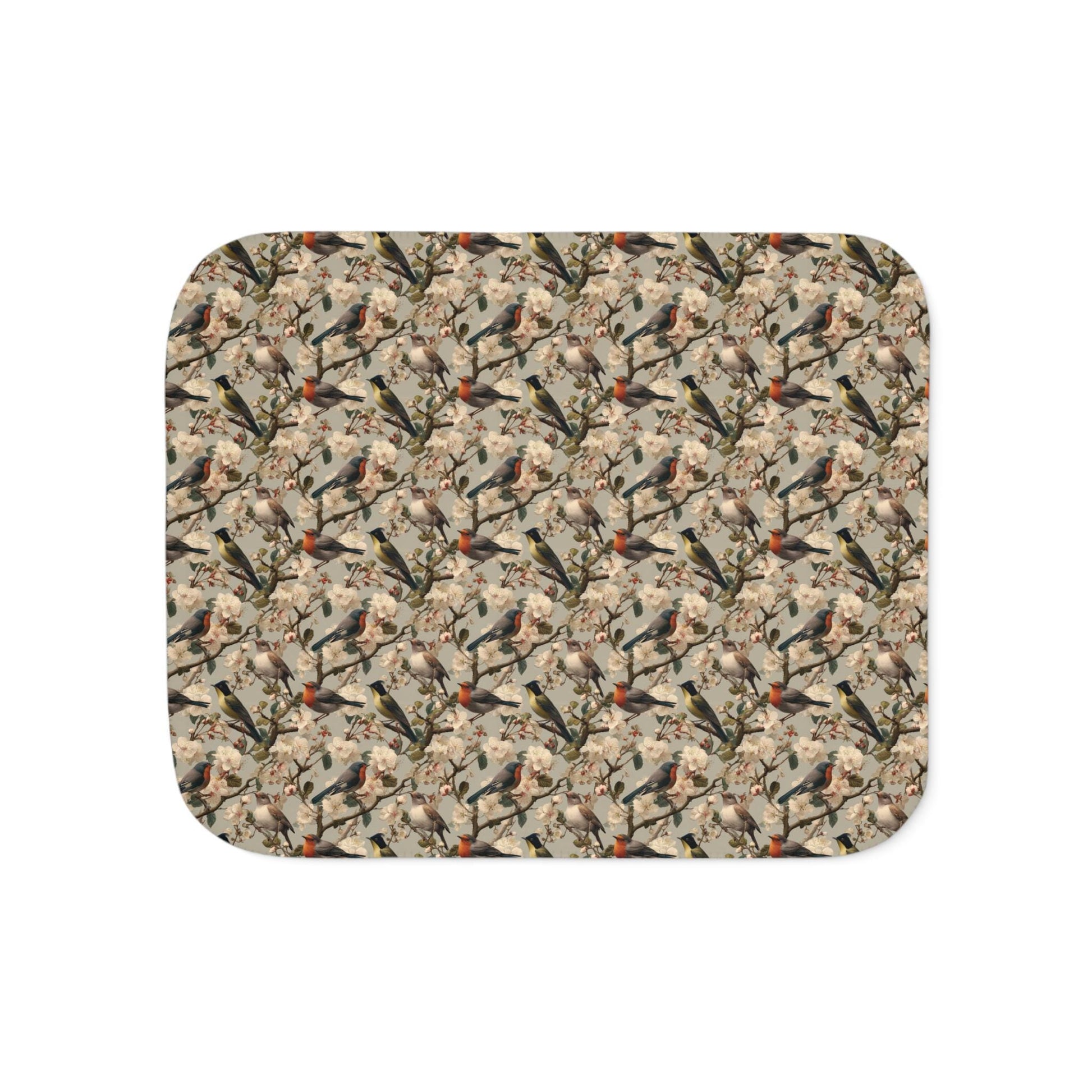 Autumn Hummingbird Pattern Sherpa Blanket | Nature Bird Floral Cozy Throw