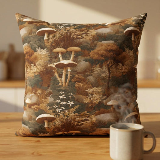 Vintage Mushroom Forest Pillow | Autumn Foliage Decorative Pillow