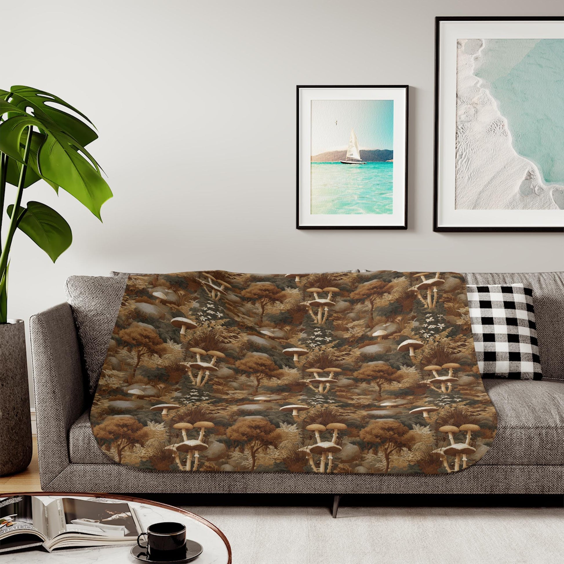 Autumn Mushroom Forest Sherpa Blanket | Cozy Fall Fungi Pattern