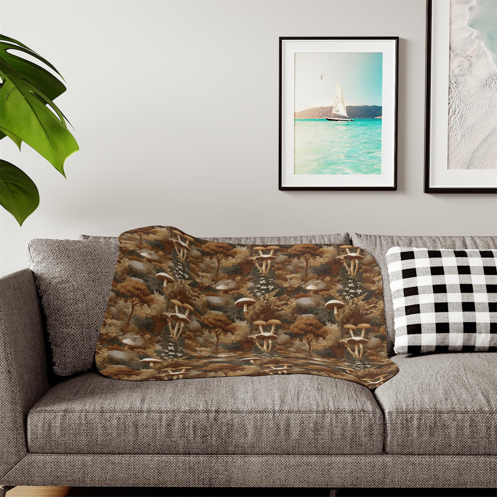 Autumn Mushroom Forest Sherpa Blanket | Cozy Fall Fungi Pattern
