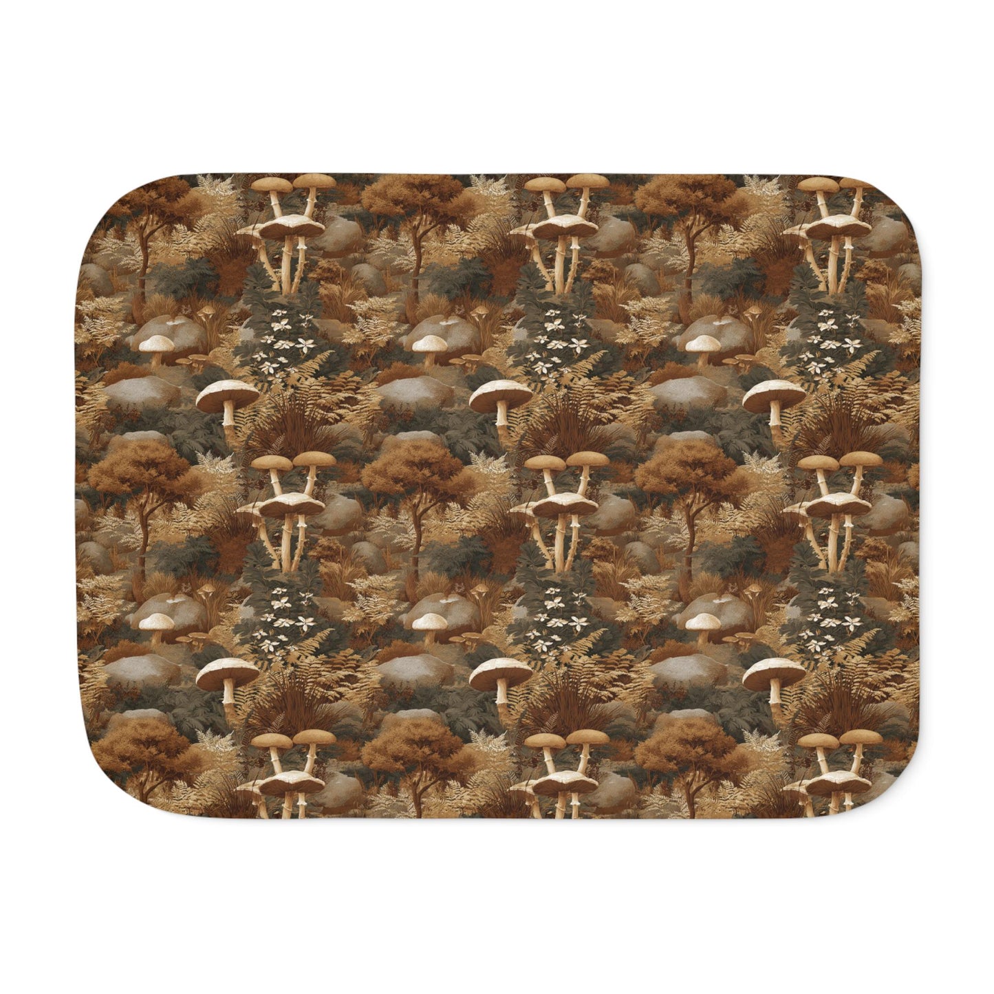 Autumn Mushroom Forest Sherpa Blanket | Cozy Fall Fungi Pattern