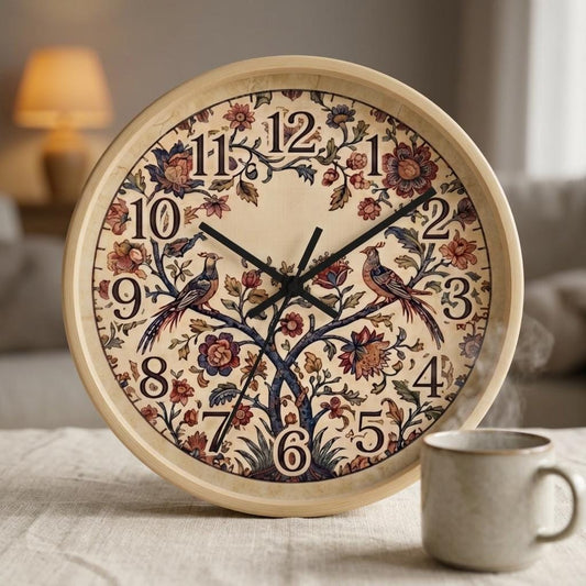 Vintage Palampore Floral Birds Wall Clock | Botanical Tree of Life Design