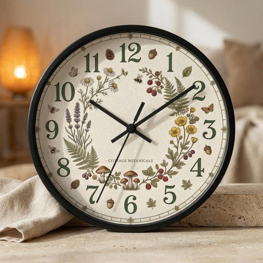 Botanical Wreath Wall Clock | Cottage Floral Timepiece