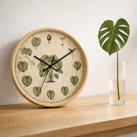 Vintage Monstera Leaf Illustration Wall Clock | Botanical Plant Chart