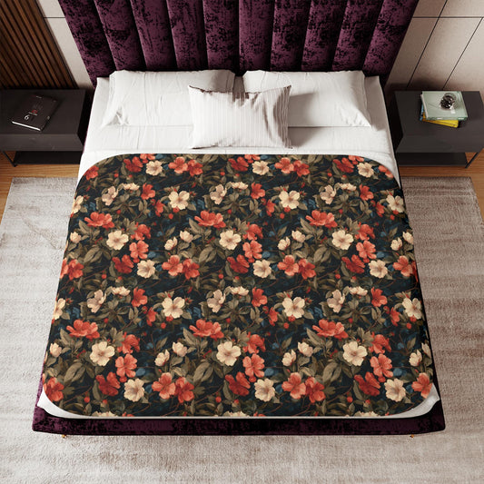 Vintage Floral Sherpa Blanket | Cozy Throw, Rustic Rose Pattern