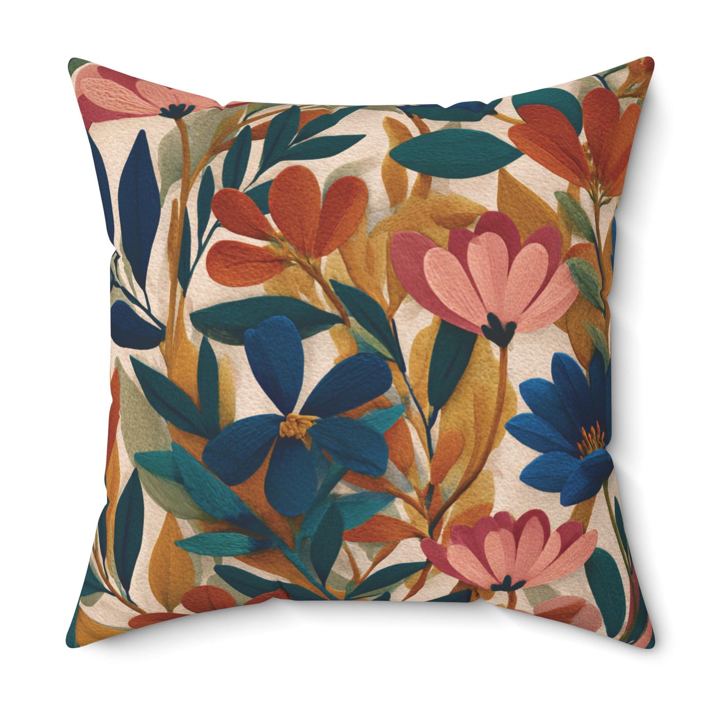 Autumn Floral Pattern Pillow | Botanical Throw Pillow, Colorful Leaves