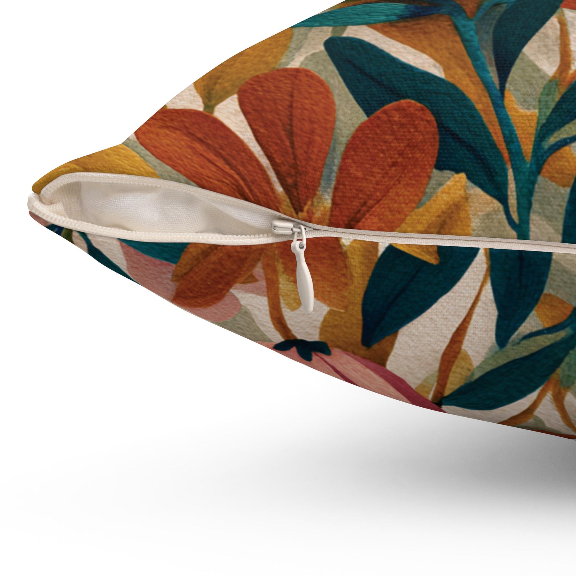 Autumn Floral Pattern Pillow | Botanical Throw Pillow, Colorful Leaves