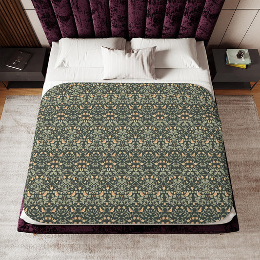 Vintage Floral Tapestry Sherpa Blanket | Cozy Reversible Throw