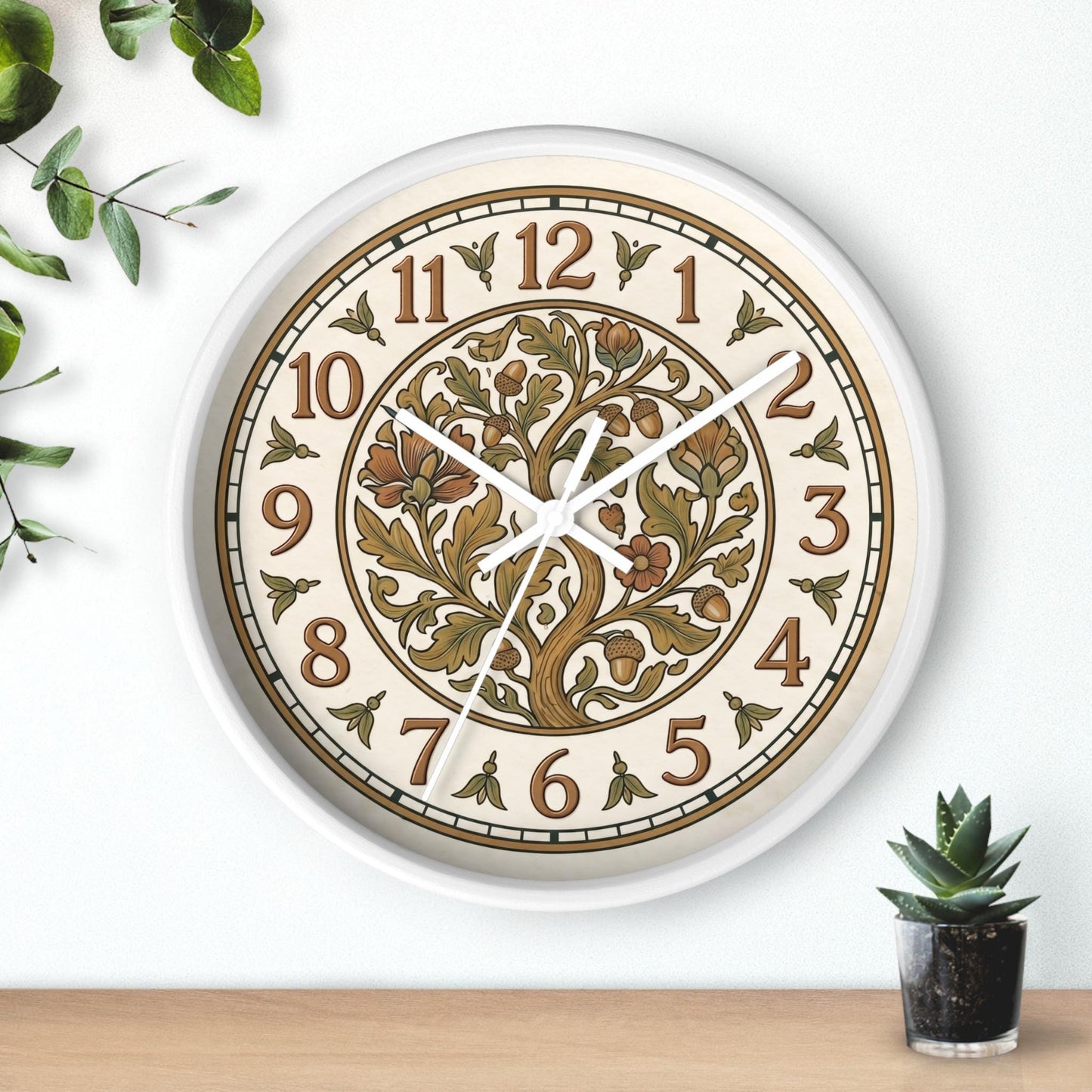 Art Nouveau Floral Acorn Tree Wall Clock | Vintage Style Home Decor