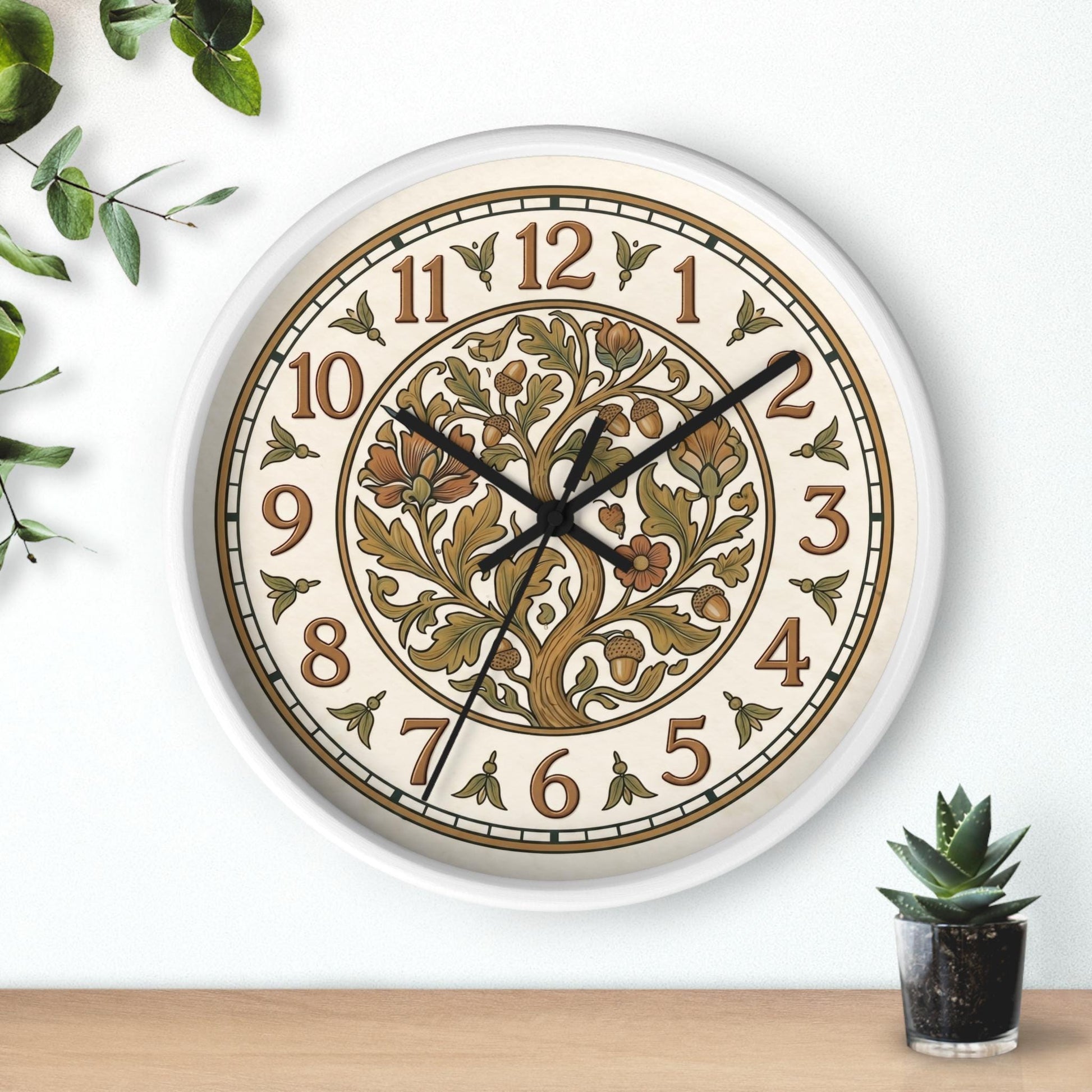 Art Nouveau Floral Acorn Tree Wall Clock | Vintage Style Home Decor