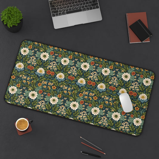Vintage Floral Pattern William Morris Style Desk Mat | Cottagecore Daisy Garden