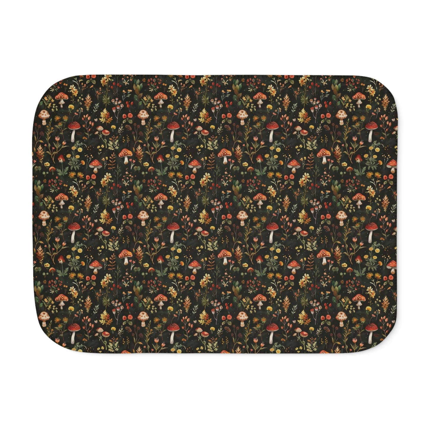Autumn Mushroom Pattern Sherpa Blanket | Forest Fungi Cozy Throw